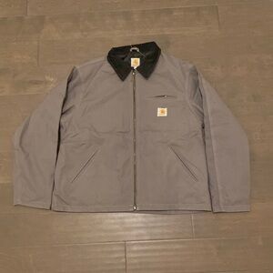 Dark gray reworked Detroit jacket with black corduroy collar